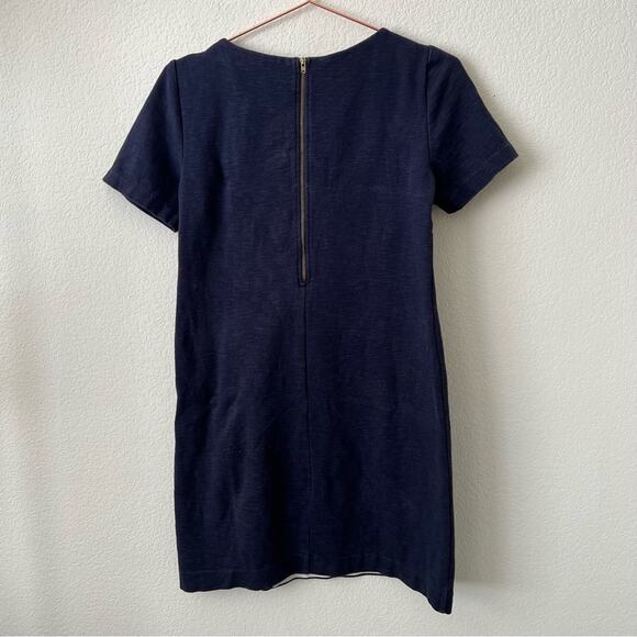 J Crew Knit Shift Dress Heather Navy Blue Cream Ivory Stripe exposed zipper - Picture 4 of 6